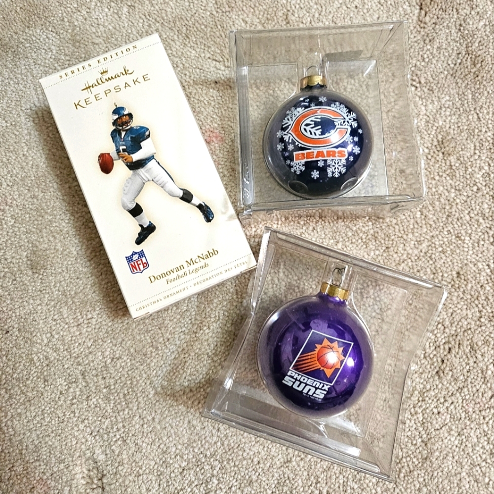NFL christmas ornaments lot of 3 Phoenix Suns, Bears, Donovan McNabb